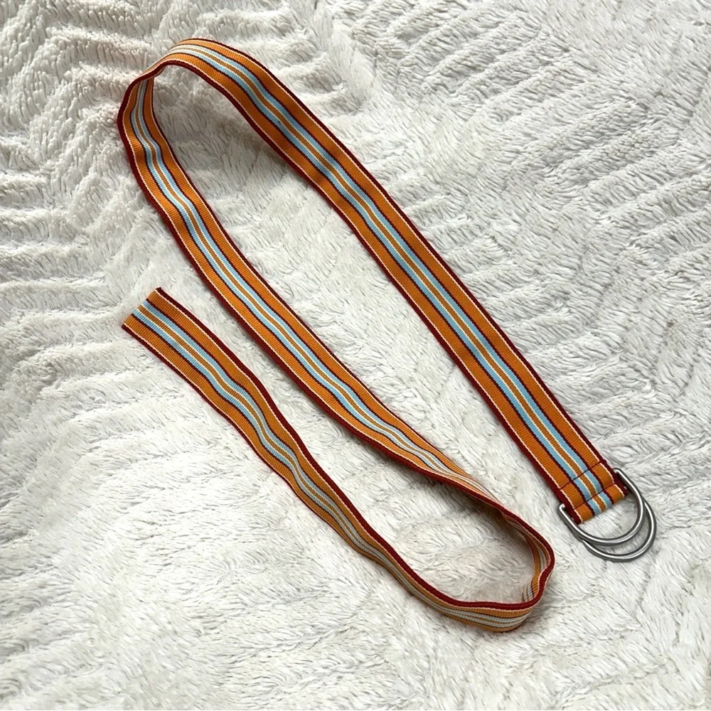 LL BEAN Striped Ribbon Belt Orange and Blue Size M/L